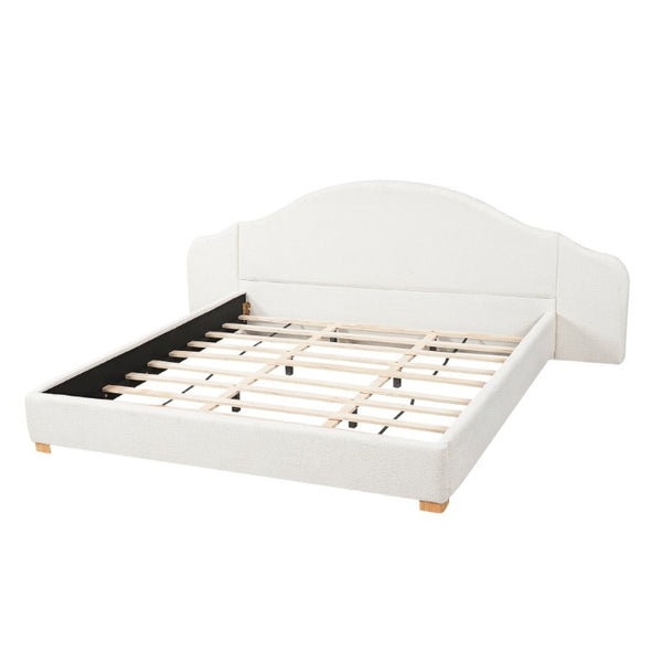 English Elm King Velvet Wingback Bed with Diamond Tufting Nailhead Trim and Sleek White Legs White King N757P420045W