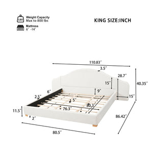 English Elm King Velvet Wingback Bed with Diamond Tufting Nailhead Trim and Sleek White Legs White King N757P420045W
