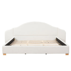 English Elm King Velvet Wingback Bed with Diamond Tufting Nailhead Trim and Sleek White Legs White King N757P420045W