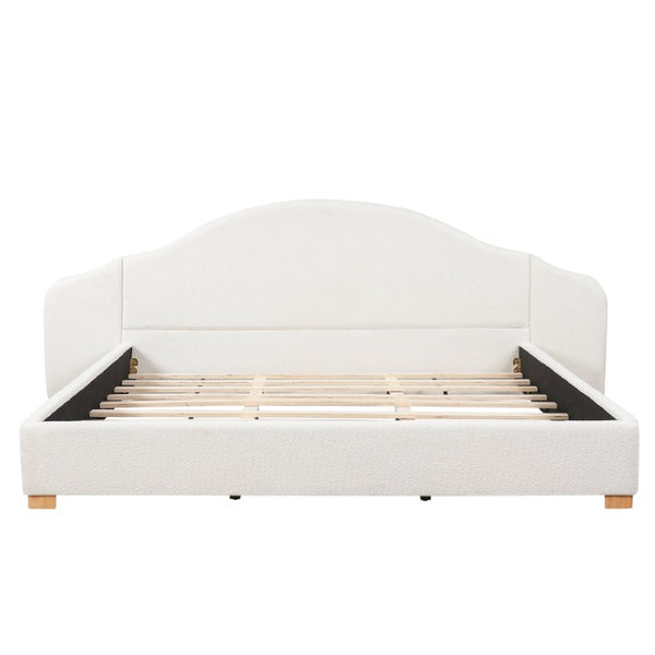 English Elm King Velvet Wingback Bed with Diamond Tufting Nailhead Trim and Sleek White Legs White King N757P420045W