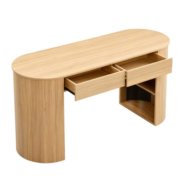 English Elm Storage Writing Desk with Sculptural Curved Base and Built in Shelves for Home Office N757P430797N