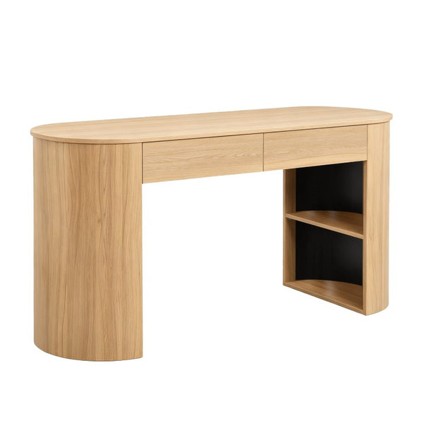 English Elm Storage Writing Desk with Sculptural Curved Base and Built in Shelves for Home Office N757P430797N