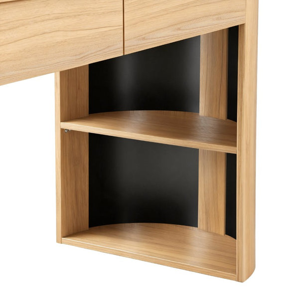 English Elm Storage Writing Desk with Sculptural Curved Base and Built in Shelves for Home Office N757P430797N