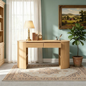 English Elm Storage Writing Desk with Sculptural Curved Base and Built in Shelves for Home Office N757P430797N