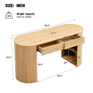 English Elm Storage Writing Desk with Sculptural Curved Base and Built in Shelves for Home Office N757P430797N