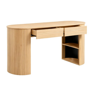 English Elm Storage Writing Desk with Sculptural Curved Base and Built in Shelves for Home Office N757P430797N