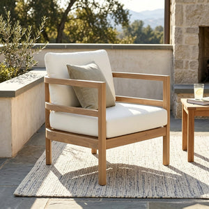 English Elm Outdoor Solid Acacia High Back Lounge Chair with Ergonomic Support for Patio Decks N757P438551B