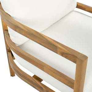 English Elm Outdoor Solid Acacia High Back Lounge Chair with Ergonomic Support for Patio Decks N757P438551B