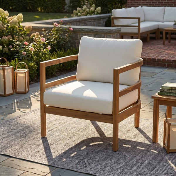 English Elm Outdoor Solid Acacia High Back Lounge Chair with Ergonomic Support for Patio Decks N757P438551B