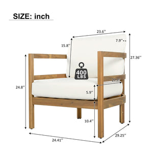 English Elm Outdoor Solid Acacia High Back Lounge Chair with Ergonomic Support for Patio Decks N757P438551B