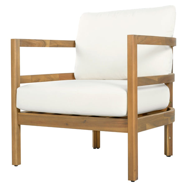 English Elm Outdoor Solid Acacia High Back Lounge Chair with Ergonomic Support for Patio Decks N757P438551B