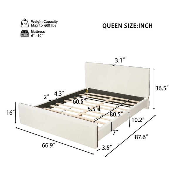 English Elm King Velvet Wingback Bed with Diamond Tufting Nailhead Trim and Sleek White Legs Beige Queen N757P442434I