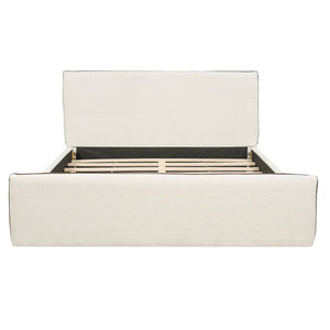 English Elm King Velvet Wingback Bed with Diamond Tufting Nailhead Trim and Sleek White Legs Beige Queen N757P442434I