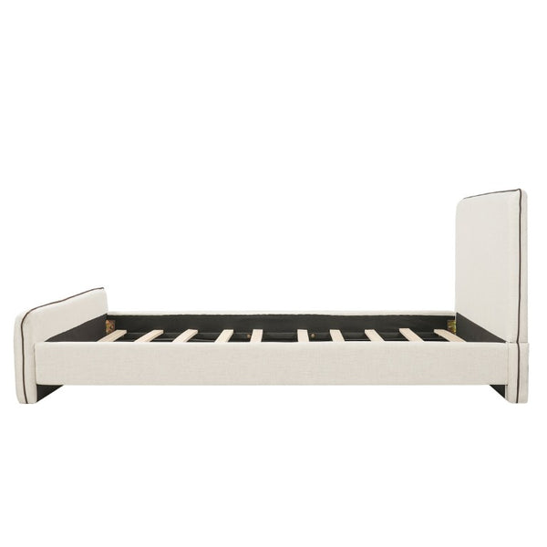 English Elm King Velvet Wingback Bed with Diamond Tufting Nailhead Trim and Sleek White Legs Beige Queen N757P442434I