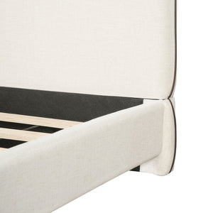 English Elm King Velvet Wingback Bed with Diamond Tufting Nailhead Trim and Sleek White Legs Beige Queen N757P442434I