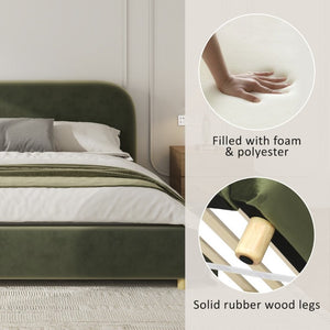 English Elm California King Velvet Upholstered Bed Curved Thick Headboard Solid Wood Legs Platform N757P469087V
