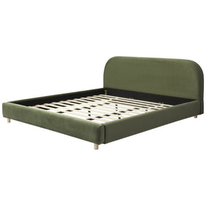 English Elm California King Velvet Upholstered Bed Curved Thick Headboard Solid Wood Legs Platform N757P469087V