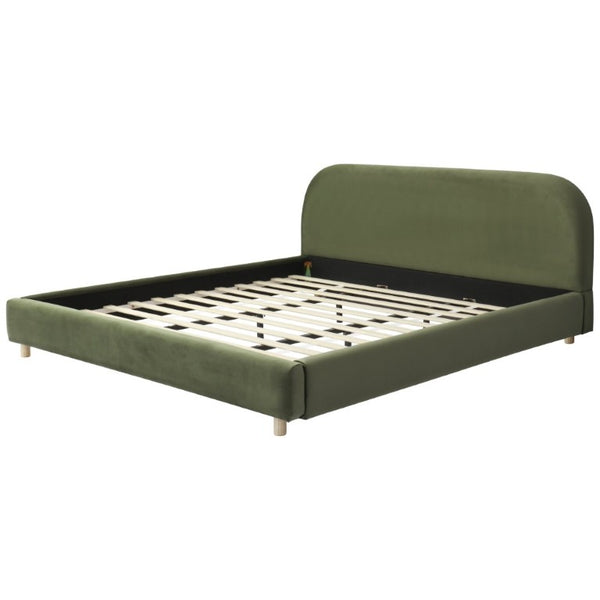 English Elm California King Velvet Upholstered Bed Curved Thick Headboard Solid Wood Legs Platform N757P469087V