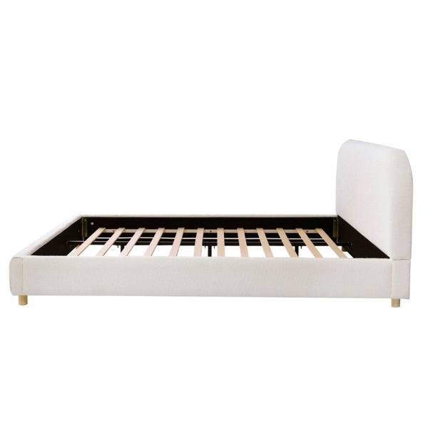 English Elm California King Boucle Upholstered Bed Curved Thick Headboard Solid Wood Legs Modern N757P469087W