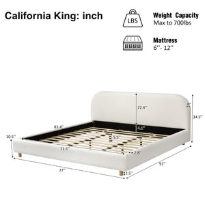 English Elm California King Boucle Upholstered Bed Curved Thick Headboard Solid Wood Legs Modern N757P469087W