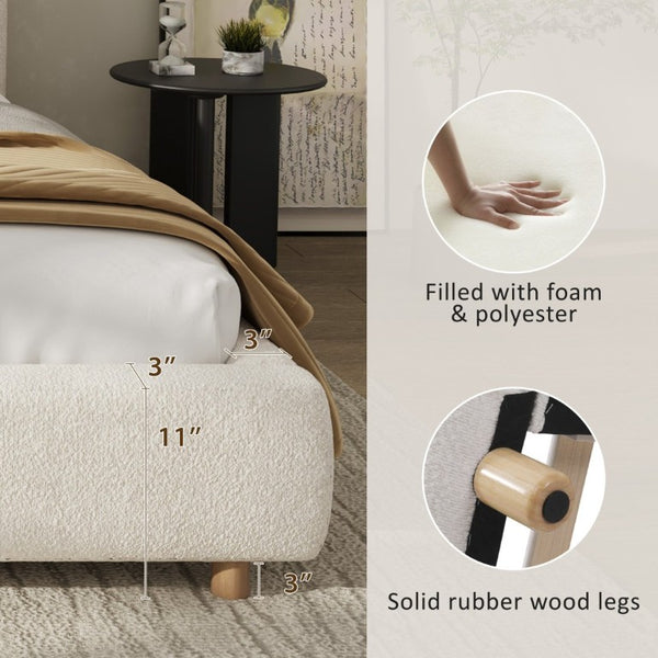 English Elm California King Boucle Upholstered Bed Curved Thick Headboard Solid Wood Legs Modern N757P469087W