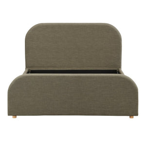 English Elm Queen Linen Upholstered Bed Curved Padded Headboard Solid Wood Legs Sage Green N757P508805G
