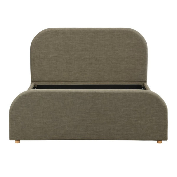 English Elm Queen Linen Upholstered Bed Curved Padded Headboard Solid Wood Legs Sage Green N757P508805G