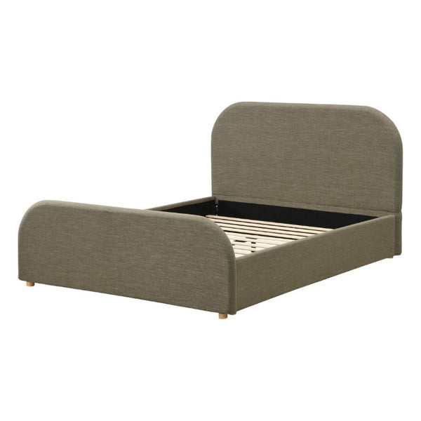 English Elm Queen Linen Upholstered Bed Curved Padded Headboard Solid Wood Legs Sage Green N757P508805G