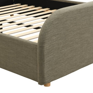 English Elm Queen Linen Upholstered Bed Curved Padded Headboard Solid Wood Legs Sage Green N757P508805G