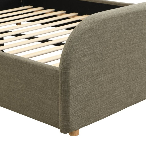 English Elm Queen Linen Upholstered Bed Curved Padded Headboard Solid Wood Legs Sage Green N757P508805G