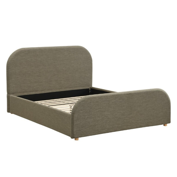 English Elm Queen Linen Upholstered Bed Curved Padded Headboard Solid Wood Legs Sage Green N757P508805G