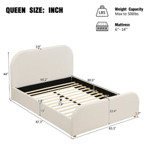 English Elm Queen Upholstered Bed Curved Linen Headboard Solid Wood Legs Boutique Bedroom Style N757P508805I