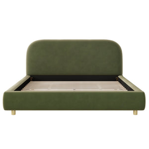 English Elm Queen Velvet Platform Bed Curved Padded Headboard Solid Wood Legs Bedroom Anchor N757Q210312V-1