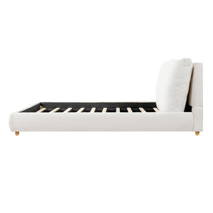 English Elm Queen Boucle Platform Bed Solid Wood Legs Foam Pillow Headboard Modern Bedroom N757Q246141W-2
