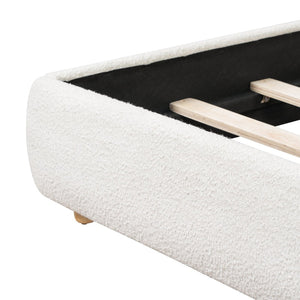 English Elm Queen Boucle Platform Bed Solid Wood Legs Foam Pillow Headboard Modern Bedroom N757Q246141W-2