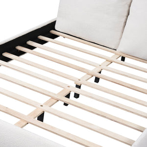 English Elm Queen Boucle Platform Bed Solid Wood Legs Foam Pillow Headboard Modern Bedroom N757Q246141W-2