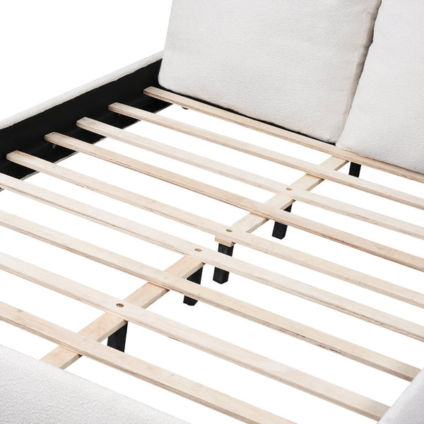 English Elm Queen Boucle Platform Bed Solid Wood Legs Foam Pillow Headboard Modern Bedroom N757Q246141W-2