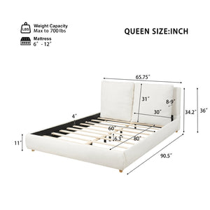 English Elm Queen Boucle Platform Bed Solid Wood Legs Foam Pillow Headboard Modern Bedroom N757Q246141W-2
