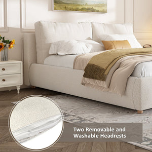 English Elm Queen Boucle Platform Bed Solid Wood Legs Foam Pillow Headboard Modern Bedroom N757Q246141W-2