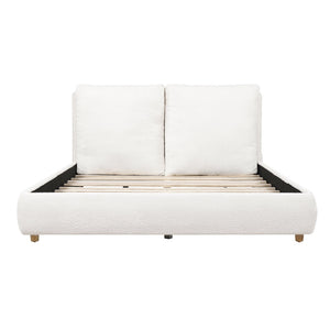 English Elm Queen Boucle Platform Bed Solid Wood Legs Foam Pillow Headboard Modern Bedroom N757Q246141W-2
