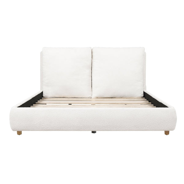 English Elm Queen Boucle Platform Bed Solid Wood Legs Foam Pillow Headboard Modern Bedroom N757Q246141W-2