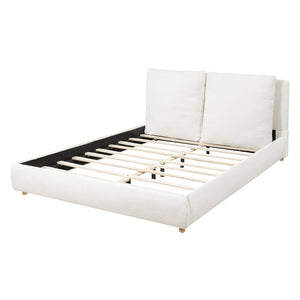 English Elm Queen Boucle Platform Bed Solid Wood Legs Foam Pillow Headboard Modern Bedroom N757Q246141W-2