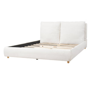 English Elm Queen Boucle Platform Bed Solid Wood Legs Foam Pillow Headboard Modern Bedroom N757Q246141W-2