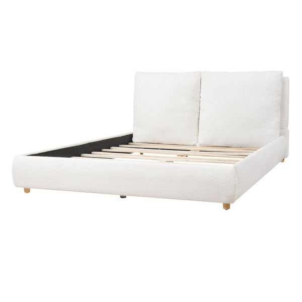 English Elm Queen Boucle Platform Bed Solid Wood Legs Foam Pillow Headboard Modern Bedroom N757Q246141W-2