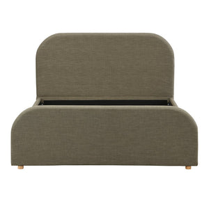 English Elm Queen Linen Upholstered Bed Curved Tall Headboard Solid Wood Legs Sage Bedroom N757Q343420G