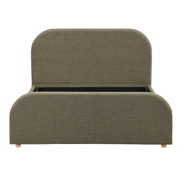 English Elm Queen Linen Upholstered Bed Curved Tall Headboard Solid Wood Legs Sage Bedroom N757Q343420G