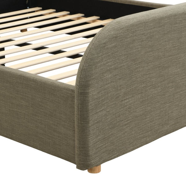 English Elm Queen Linen Upholstered Bed Curved Tall Headboard Solid Wood Legs Sage Bedroom N757Q343420G