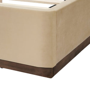 English Elm Queen Velvet Upholstered Bed Curved Padded Headboard Solid Rubberwood Base Modern Bedroom N757Q387984M