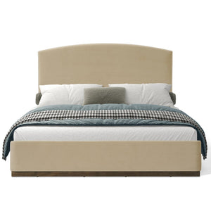 English Elm Queen Velvet Upholstered Bed Curved Padded Headboard Solid Rubberwood Base Modern Bedroom N757Q387984M