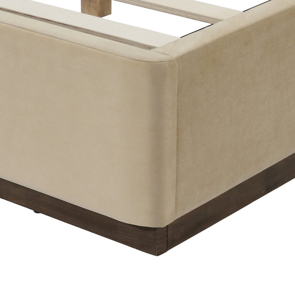 English Elm Queen Velvet Upholstered Bed Curved Padded Headboard Solid Rubberwood Base Modern Bedroom N757Q387984M